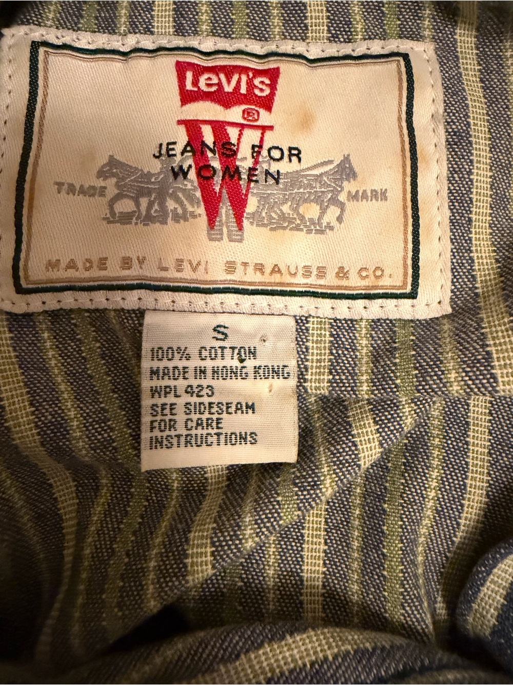 Levi’s Vintage 1996 Hickory Stripe Work Shirt Button Up Blue Green Women's Small - Picture 3 of 12
